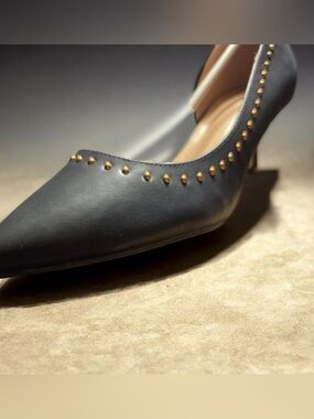 Stud-Trim Black Leather High Heels